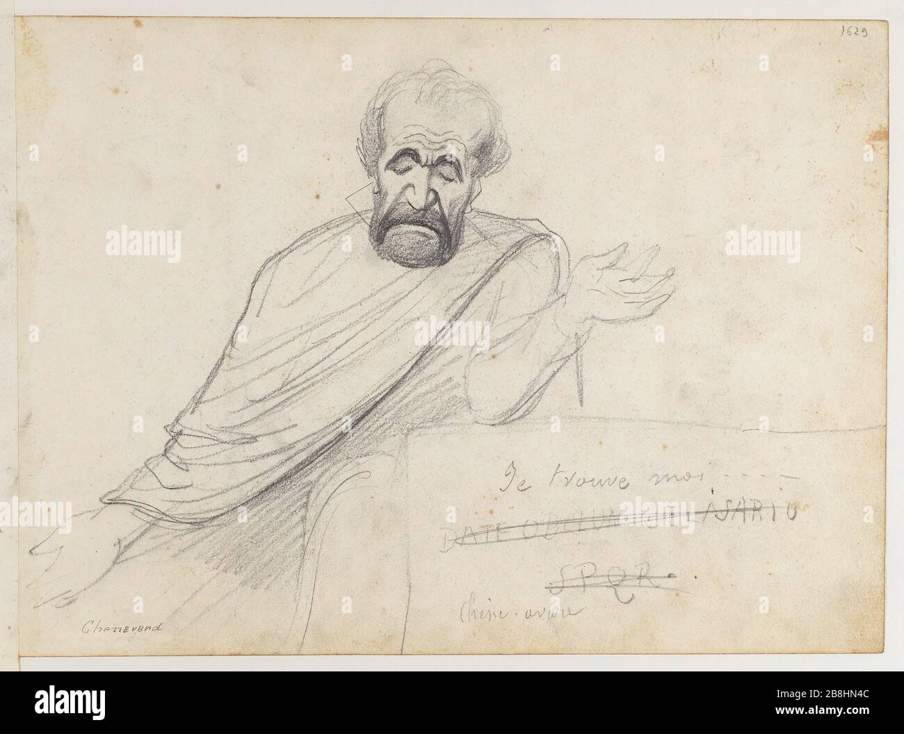 Ritratto-carica Chenavard / retro: Vari schizzi Foto Stock