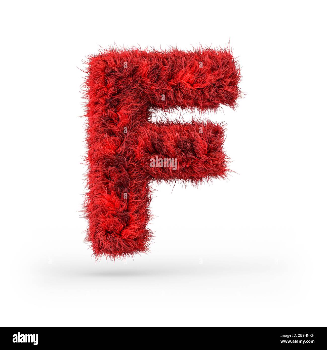 Lettera maiuscola F. maiuscola. Carattere rosso soffice e furry. Rendering 3D Foto Stock