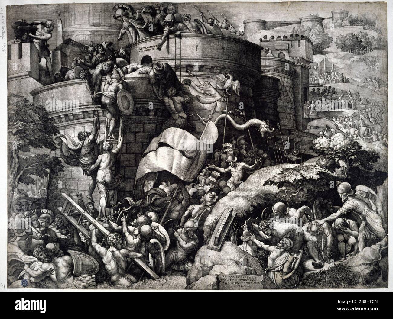 PRENDERE CARTAGENA Georg Pencz. 'La Prise de Carthagène'. Gravure. Musée des Beaux-Arts de la ville de Paris, Petit Palais. Foto Stock