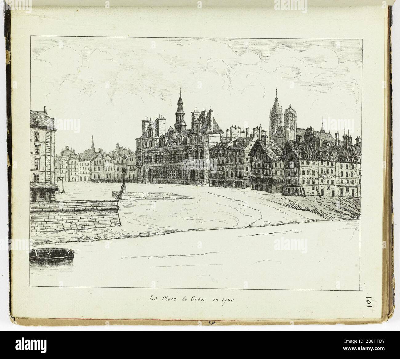 Collezione di 102 disegni [Vecchia Parigi] luogo di sciopero nel 1740 Henri Chapelle (1850-1925). "Le Vieux Paris". Recueil de 102 dessins. La Place de Grève en 1740. Parigi, musée Carnavalet. Foto Stock