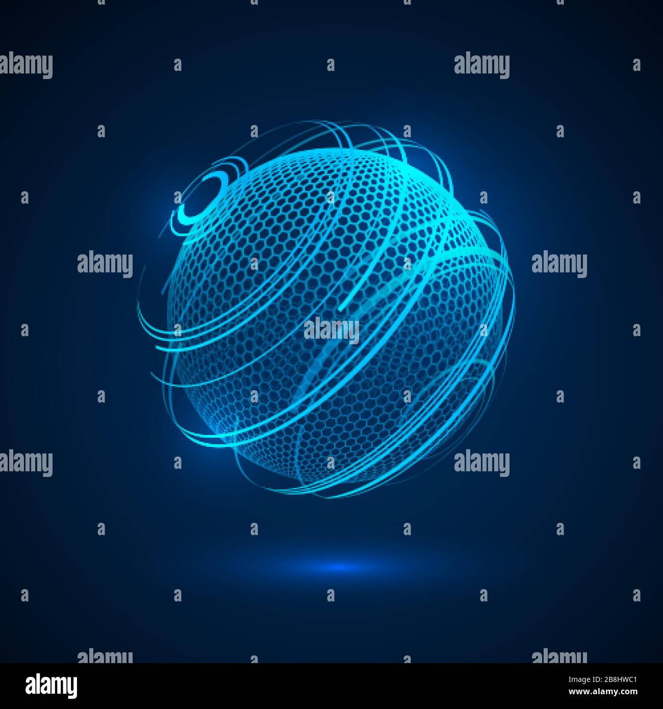 Sfera di ologramma di tecnologia astratta. Sfera di neon di fantascienza. Sfondo digitale futuristico. Elemento HUD o cyber globo. Vettore Illustrazione Vettoriale