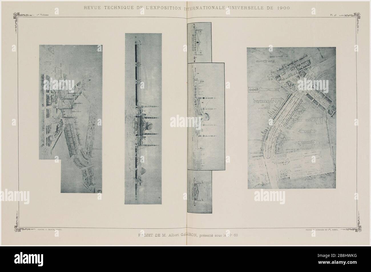 Concorso per l'esposizione universale del 1900. Progetti esposti nel Palazzo dell'industria [volume schede] Bernard et Cie. 'Concours pour l'Exposition universelle de 1900. Projets exposés au Palais de l'Industrie (volume de planches)'. Reliure demi-cuir et plat à décor jaspé. DOS à nerfs. 1895. Musée des Beaux-Arts de la Ville de Paris, Petit Palais. Foto Stock