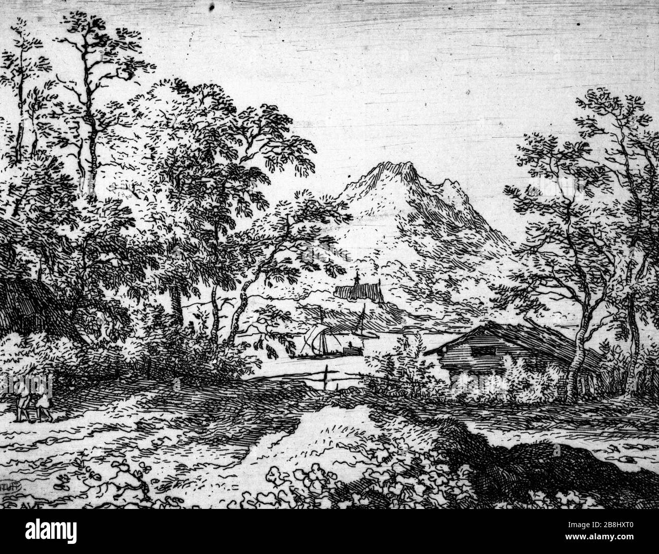 THE BROAD RIVER, CIRCA 1660 Allaert van Everdingen (1621-1675). 'La Large Rivière'. Gravure à l'eau-forte, vers 1660. Musée des Beaux-Arts de la Ville de Paris, Petit Palais. Foto Stock