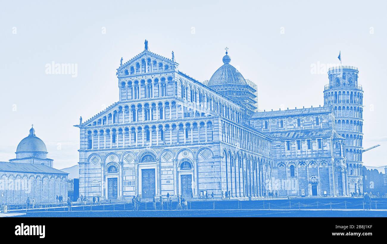 La Piazza dei Miracoli, conosciuta formalmente come Piazza del Duomo, è un'area di 8.87 ettari murata situata a Pisa, Tu Foto Stock