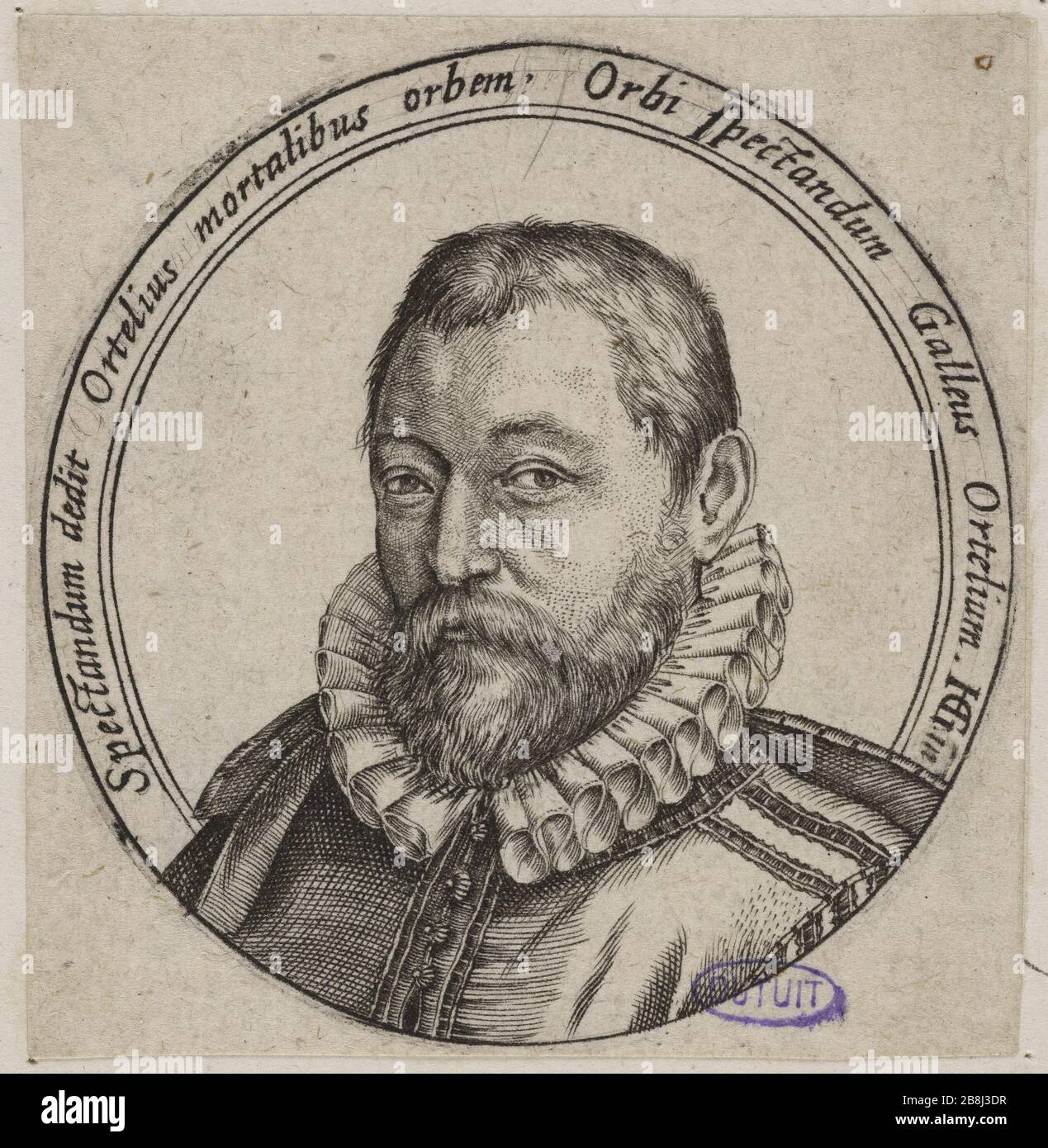 Ortelius (Abraham), geografo (Dutuit 180) Hendrik Goltzius (1561-1641). "Abraham Ortelius, géographe (Dutuit 180)". Burin. Musée des Beaux-Arts de la Ville de Paris, Petit Palais. Foto Stock
