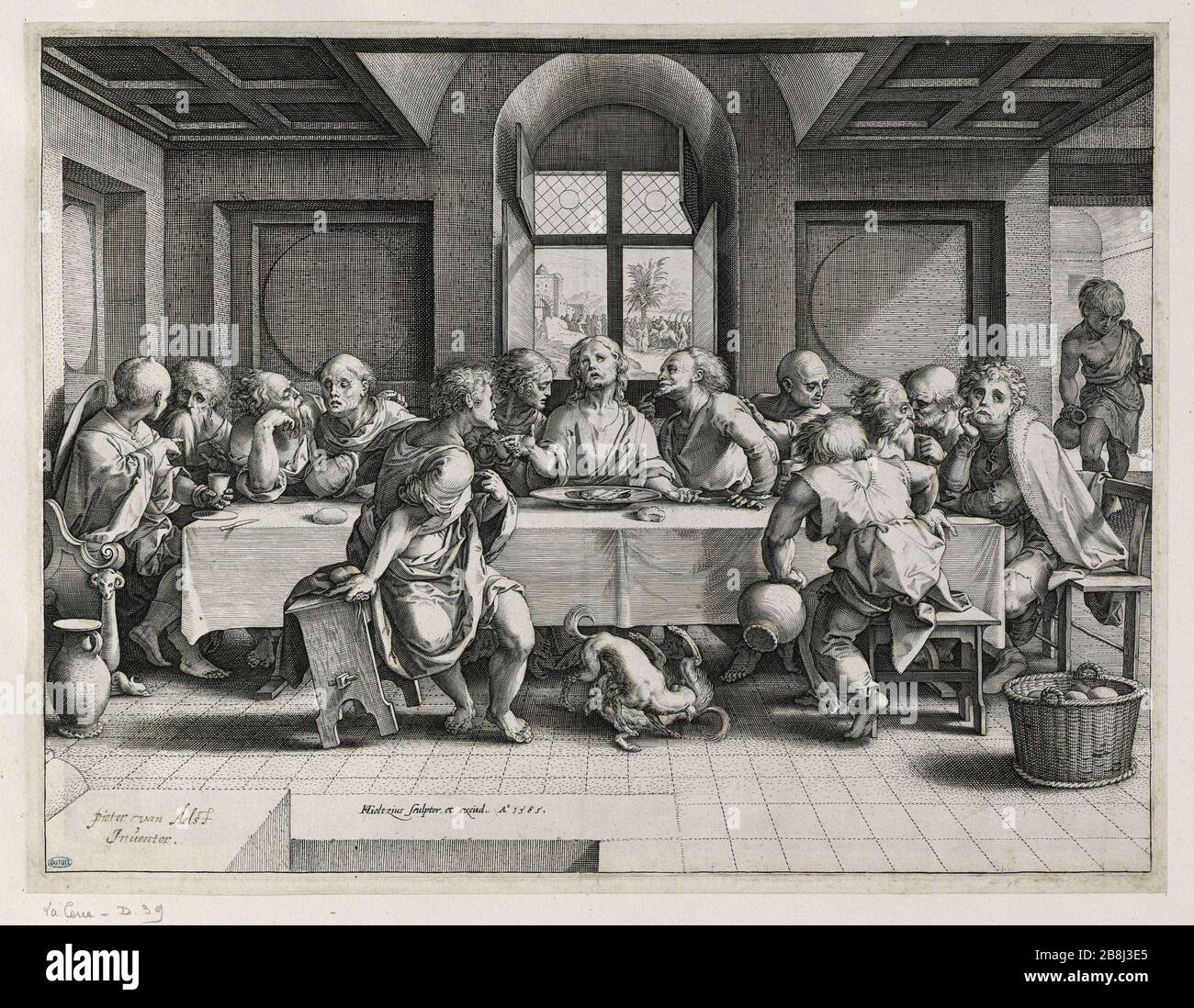 LA CENA Henri Goltzius d'après un tableau de Pieter Coecke van Aelst. 'La cène'. Gravure, 1585. Musée des Beaux-Arts de la Ville de Paris, Petit Palais. Foto Stock