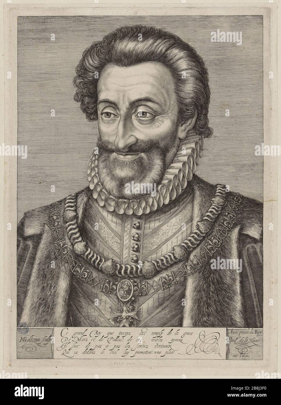 Enrico IV di Francia e Navarra (Dutuit 173) Hendrik Goltzius (1561-1641). "Henri IV, roi de France et de Navarre (Duuit 173)". Burin. Musée des Beaux-Arts de la Ville de Paris, Petit Palais. Foto Stock