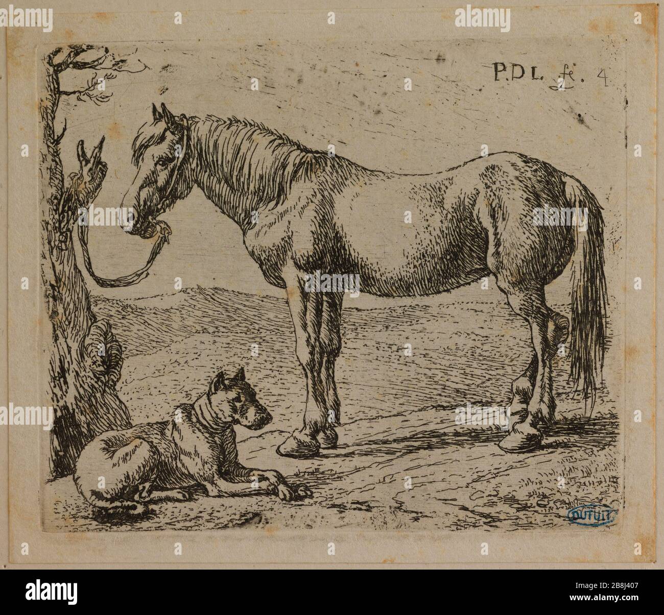 Cavallo e cane (Bartsch 12) Van Laar, Pieter Jacobsz. "Le cheval et le chien (Bartsch 12)". Eau-forte. Musée des Beaux-Arts de la Ville de Paris, Petit Palais. Foto Stock