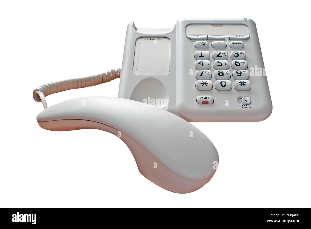 Telefono con ricevitore sganciato su uno sfondo bianco isolato con un percorso di ritaglio Foto Stock