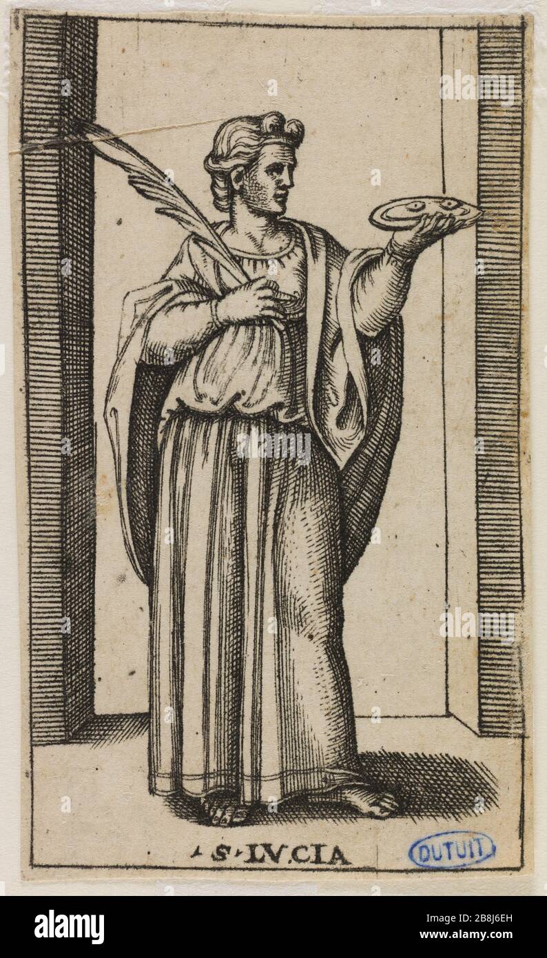 Sainte Lucie (Bartsch 179) Marc Antoine Raimondi (1480-vers1534). Sainte Lucie (Bartsch 179). Eau-forte, burin. XVIème siècle. Musée des Beaux-Arts de la Ville de Paris, Petit Palais. Foto Stock