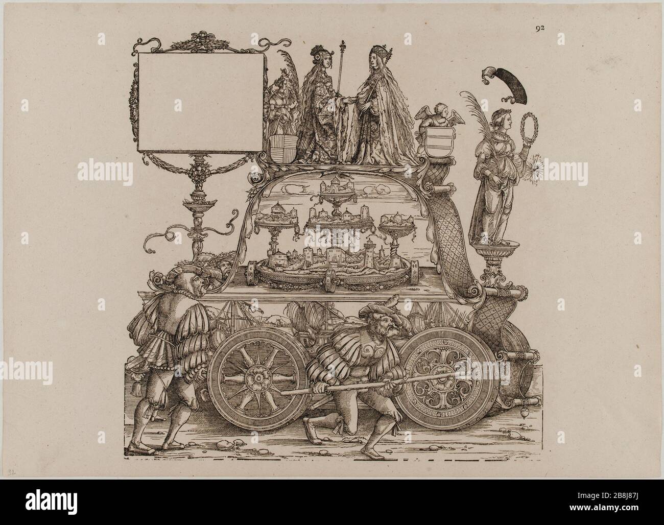 Il Trionfo dell'Imperatore Massimiliano i: Ottantaduadufo (Dornik-Eger 36 Bartsch 81) Hans Burgkmair, dit l'Ancien (1473-1531). Le Triomphe de l'Empereur Maximilien Ier :Quatre-vingt-douzième planche (Dornik-Eger 36, Bartsch 81). Xylographie, 1512-1519. Musée des Beaux-Arts de la Ville de Paris, Petit Palais. Foto Stock
