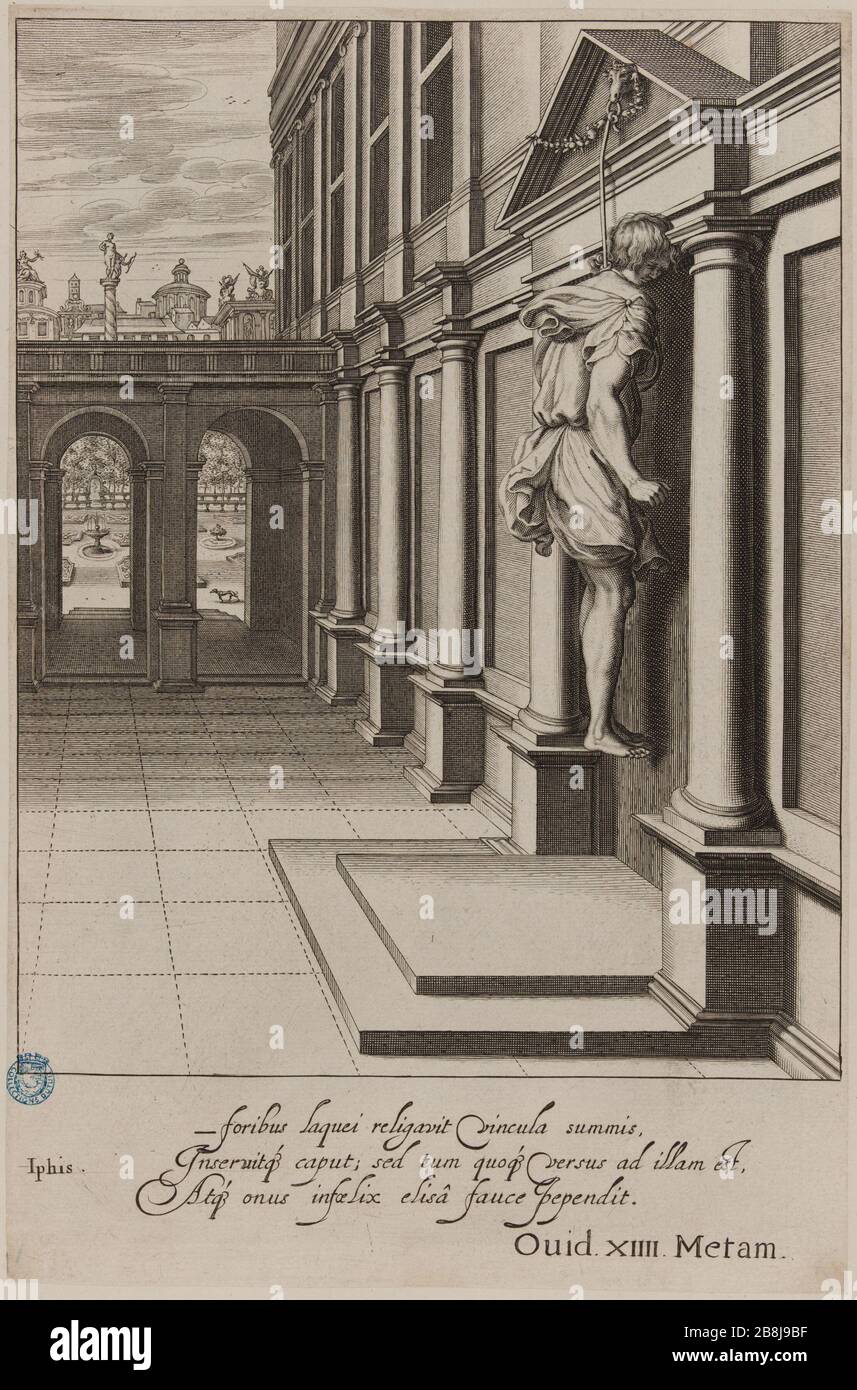 Tempio Table of Muses Iphis (Dutuit P. 36, le Blanc 141.) Cornelis II Bloemaert, dit le Jeune (1603-1692). Tableau du Temple des Muses : Iphis (Dutuit p. 36, le Blanc 141). Burin, 1655. Musée des Beaux-Arts de la Ville de Paris, Petit Palais. Foto Stock