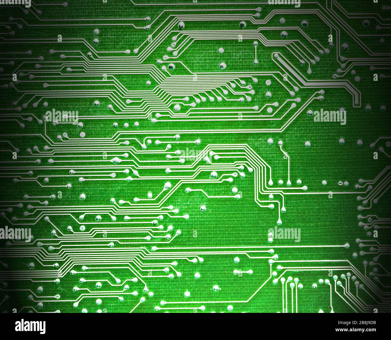 Chiusura del circuito integrato del computer in verde Foto Stock