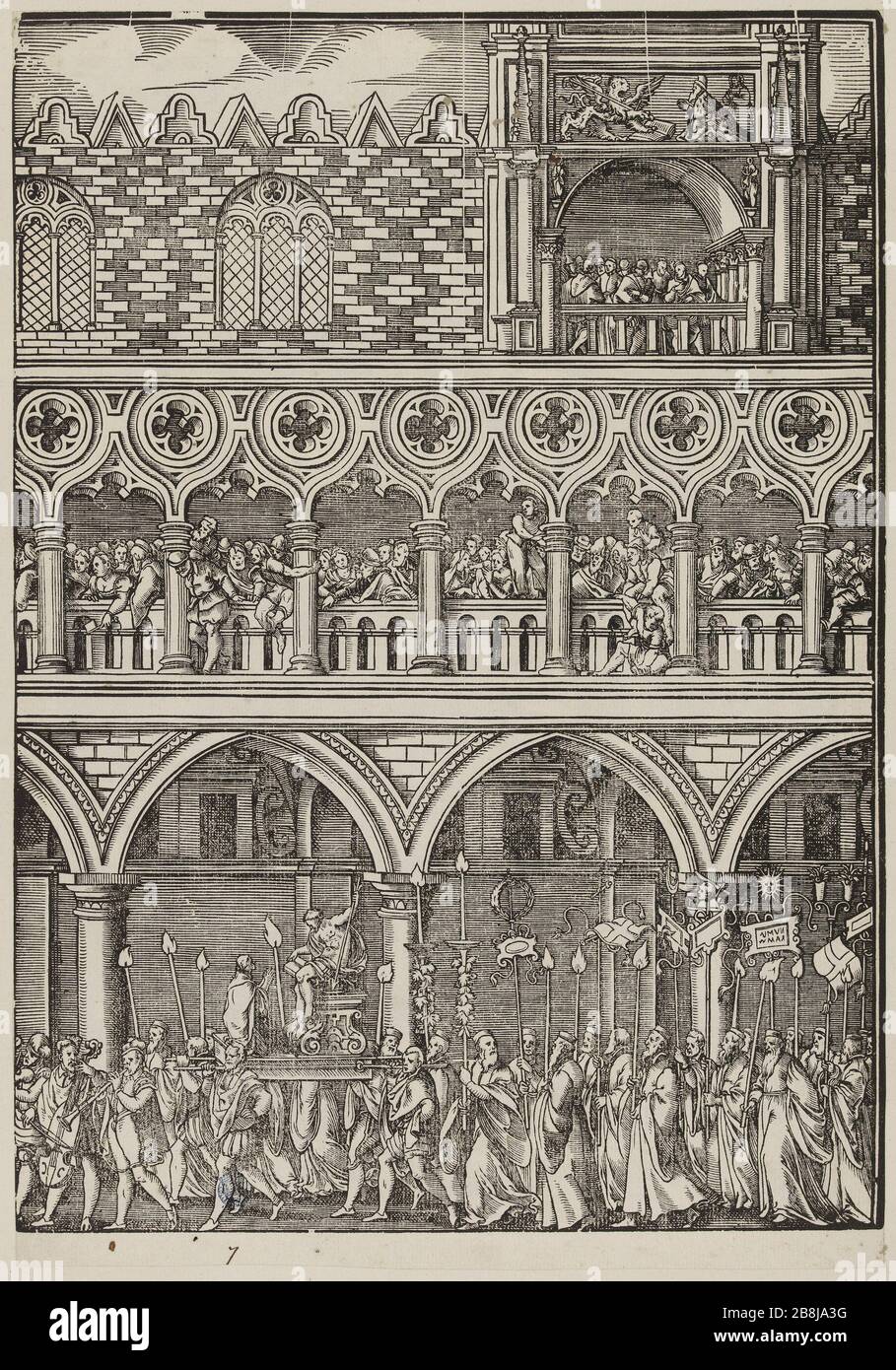 Veduta di Piazza San Marco a Venezia (Bartsch 27) Jost Amman (1539-1591). 'Vue de la Place Saint-Marc à Venise (Bartsch 27)'. Bois gravé. Milieu du XVIème siècle. Musée des Beaux-Arts de la Ville de Paris, Petit Palais. Foto Stock