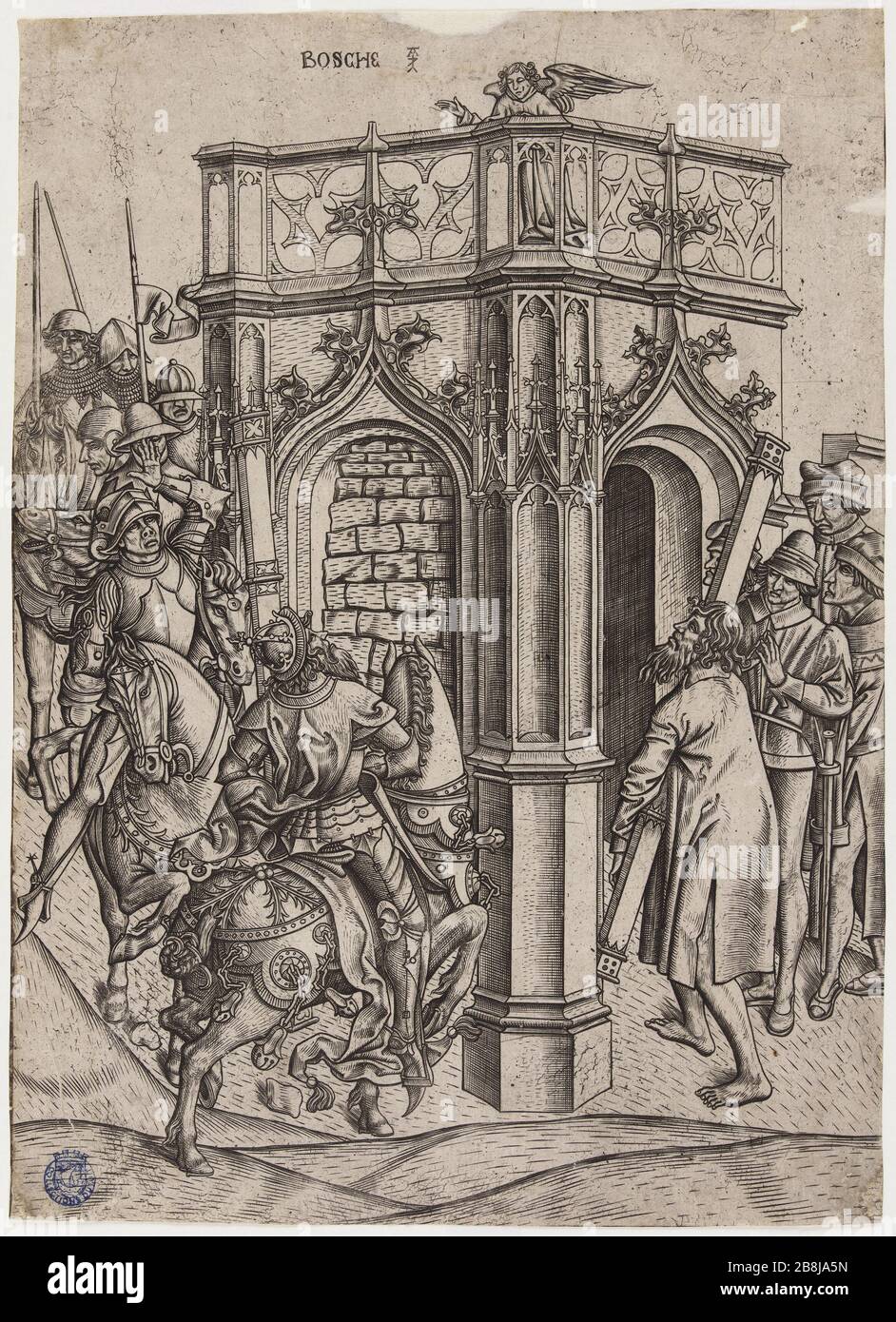 L'imperatore Eraclio entrò a Gerusalemme con un pezzo della vera croce. (Bartsch 3; Bartsch Illustrated Volume 9, parte 2 (Volume 6, parte 2), pagina 241) Alert du Hameel (1449-1509). 'L'Empereur Héraclius entrant dans Jérusalem avec un morteau de la vraie croix. (Bartsch 3; Bartsch illustré tomé 9, 2ème partie (volume 6, 2ème partie), pagina 241)'. Burin. 1490. Musée des Beaux-Arts de la Ville de Paris, Petit Palais. Foto Stock