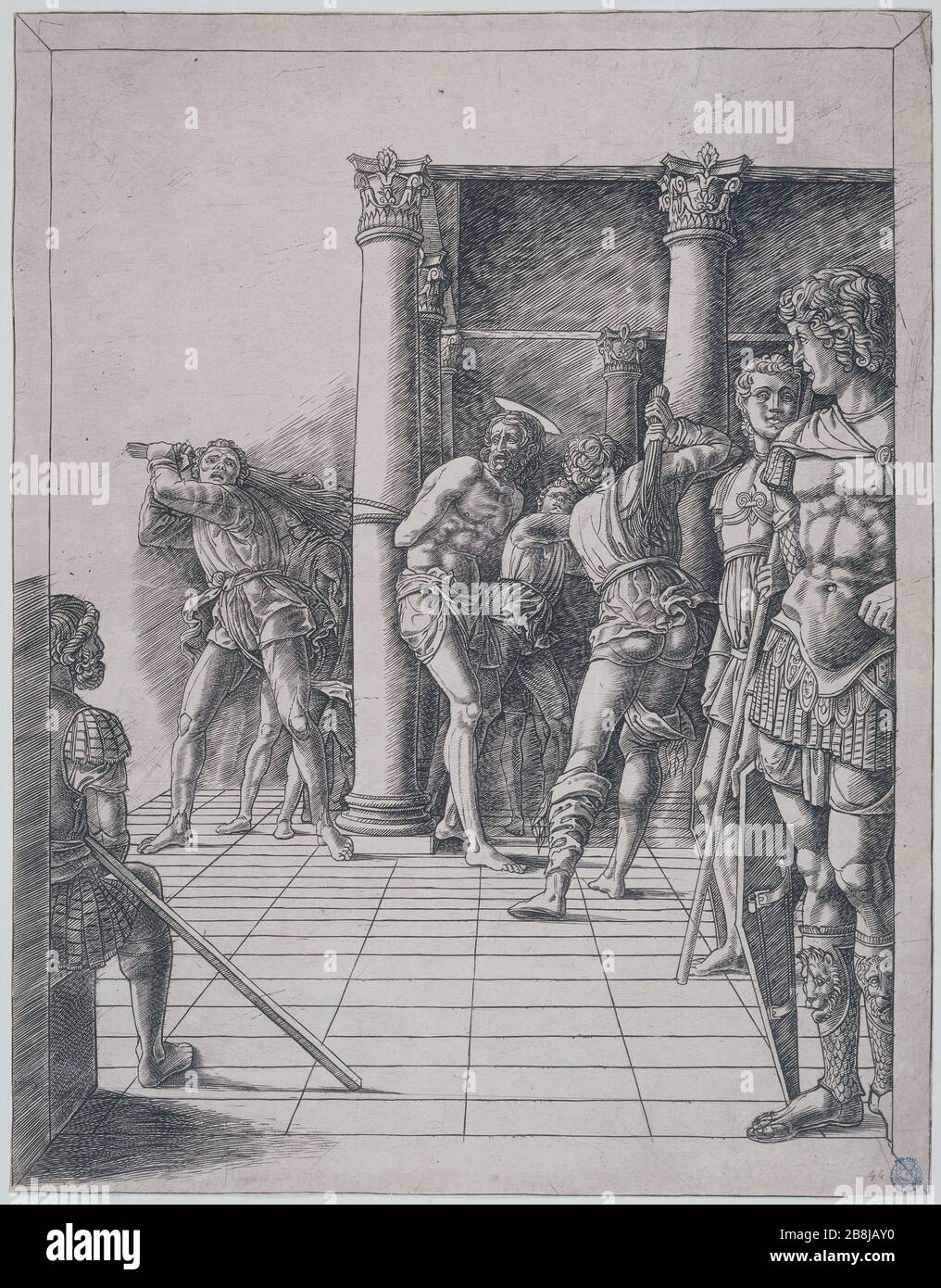 LO sterramento - B 1 Andrea Mantegna (1431-1506). "La flagellation - B 1". Gravure. Musée des Beaux-Arts de la Ville de Paris, Petit Palais. Foto Stock
