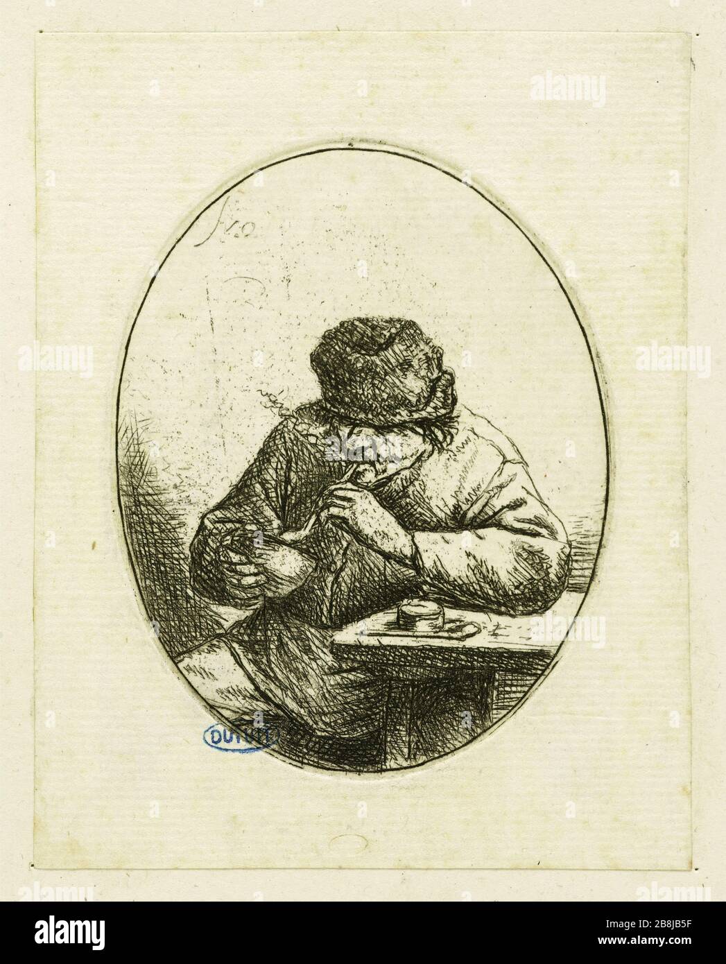 Le Smoking (Bartsch 5) Adriaen Van Ostade (1610-1685). Le fumeur (Bartsch 5). Eau-forte, avant 1647. Musée des Beaux-Arts de la Ville de Paris, Petit Palais. Foto Stock