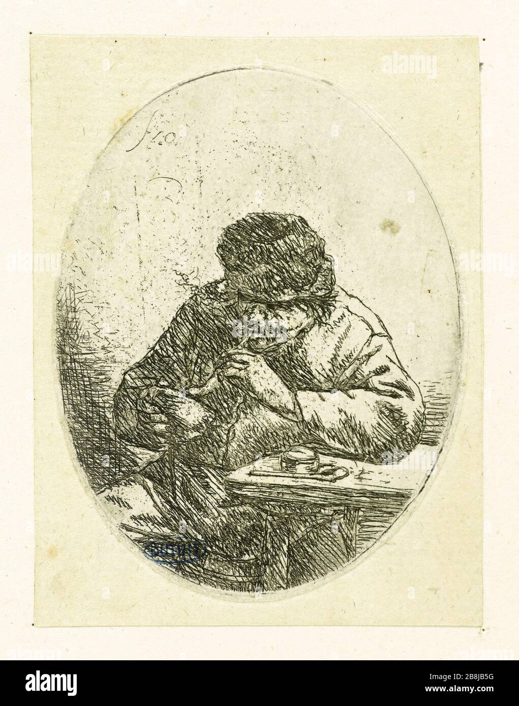 Le Smoking (Bartsch 5) Adriaen Van Ostade (1610-1685). Le fumeur (Bartsch 5). Eau-forte, avant 1647. Musée des Beaux-Arts de la Ville de Paris, Petit Palais. Foto Stock