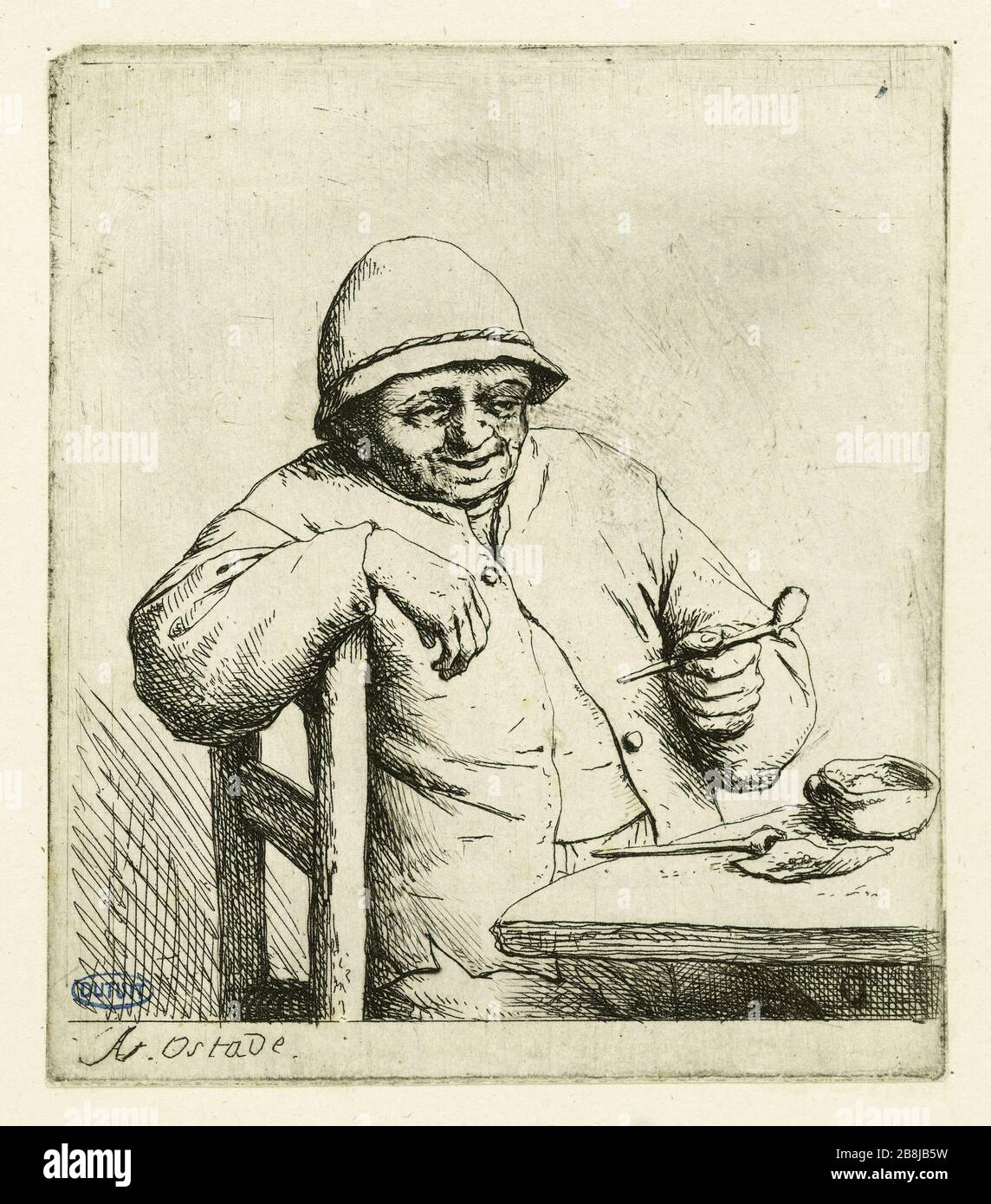 Le Smoking riant (Bartsch 6) Adriaen Van Ostade (1610-1685). Le fumeur riant (Bartsch 6). Eau-forte, vers 1652. Musée des Beaux-Arts de la Ville de Paris, Petit Palais. Foto Stock