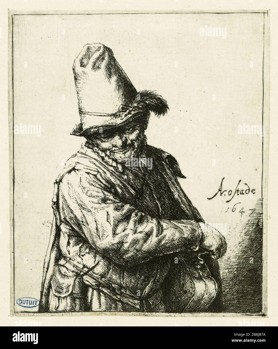 Le vielleur (Bartsch 8) Adriaen Van Ostade (1610-1685). Le vielleur (Bartsch 8). Eau-forte, it 1647 Foto Stock