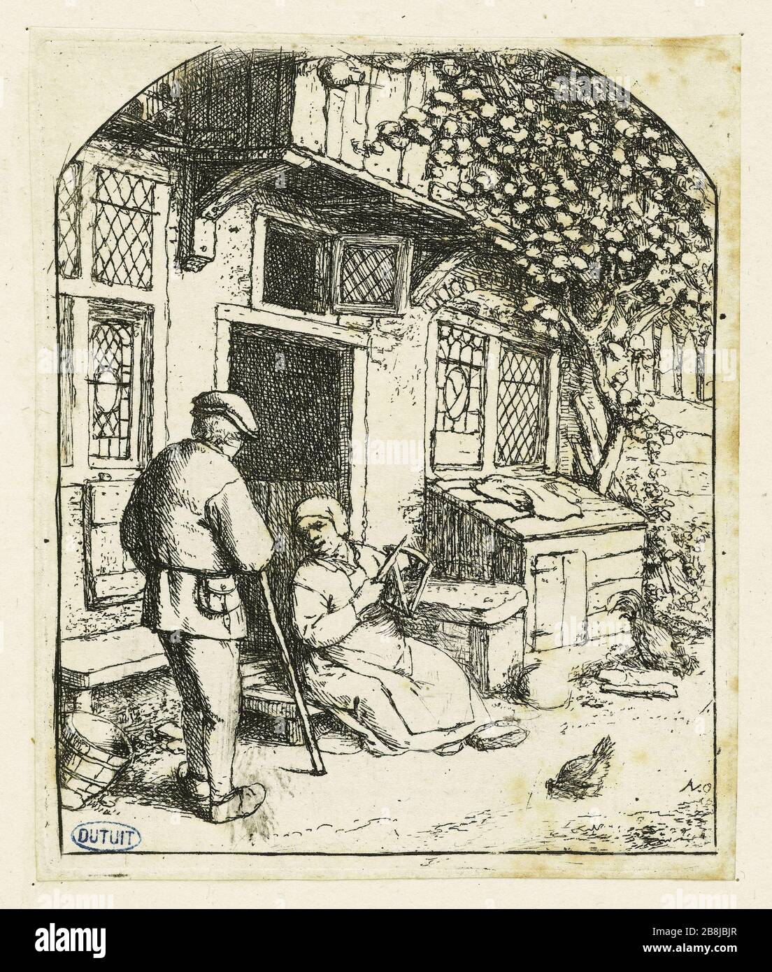 La dévideuse (Bartsch 25) Adriaen Van Ostade (1610-1685). La dévideuse (Bartsch 25). Eau-forte, vers 1668 Foto Stock