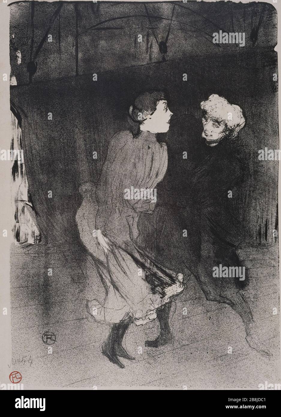 Emilienne di Alencon prova le Folies Bergères Henri de Toulouse-Lautrec (1864-1901). "Emilienne d'Alençon, répétition générale aux Folies Bergères". Lithographie. Musée des Beaux-Arts de la Ville de Paris, Petit Palais. Foto Stock