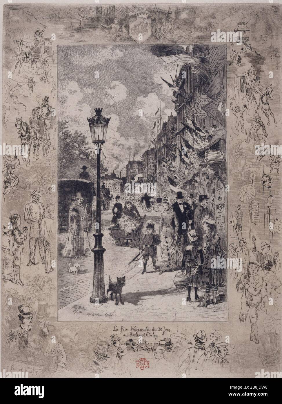 LA GIORNATA NAZIONALE IN BOULEVARD DE CLICHY FÉLIX BUHOT (1847-1898). 'La fête nationale au boulevard de Clichy en 1878'. Musée des Beaux-Arts de la Ville de Paris, Petit Palais. Foto Stock