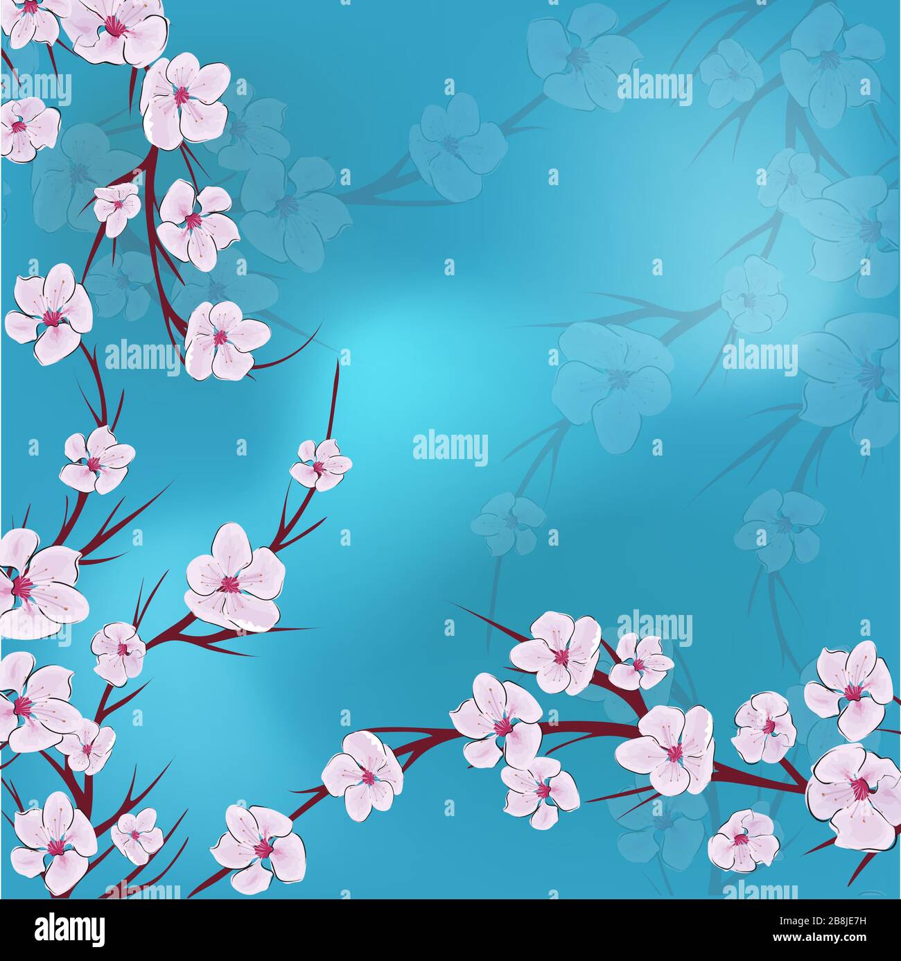 Motivo fiore di ciliegio. Moderno modello sakura di design astratto rosa su sfondo blu. Modello vettoriale vintage giapponese con fiori sakura rosa Illustrazione Vettoriale