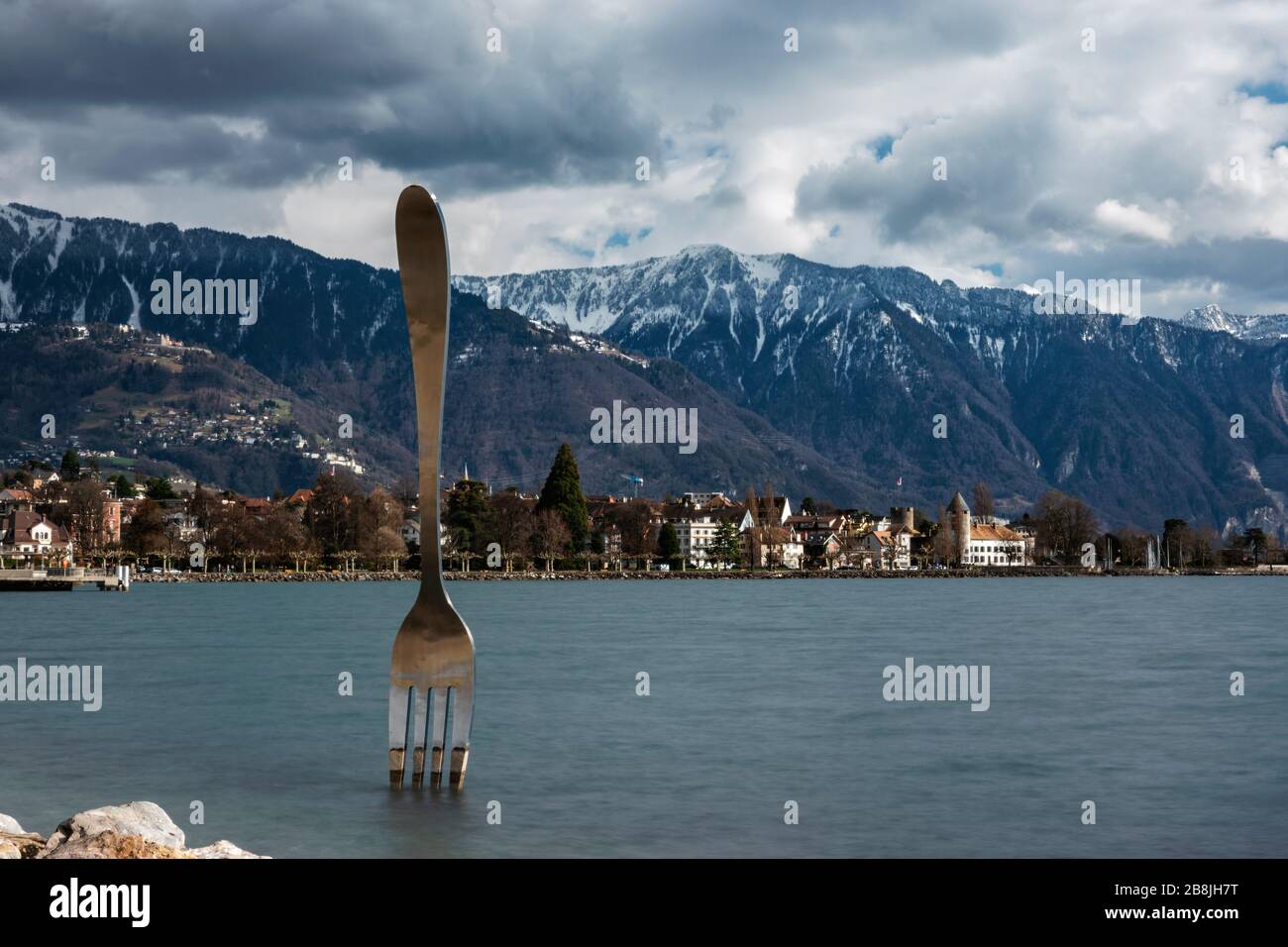 Cityview e biforcazione da Alimentarium a Vevey Svizzera Foto Stock