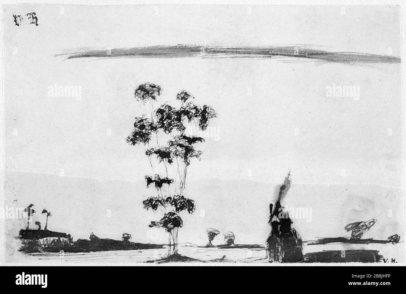 Paesaggio con albero Victor Hugo. "Paysagage à l'arbre". Plume et encre brune sur papier vélin, n.d. Parigi, Maison de Victor Hugo. Foto Stock