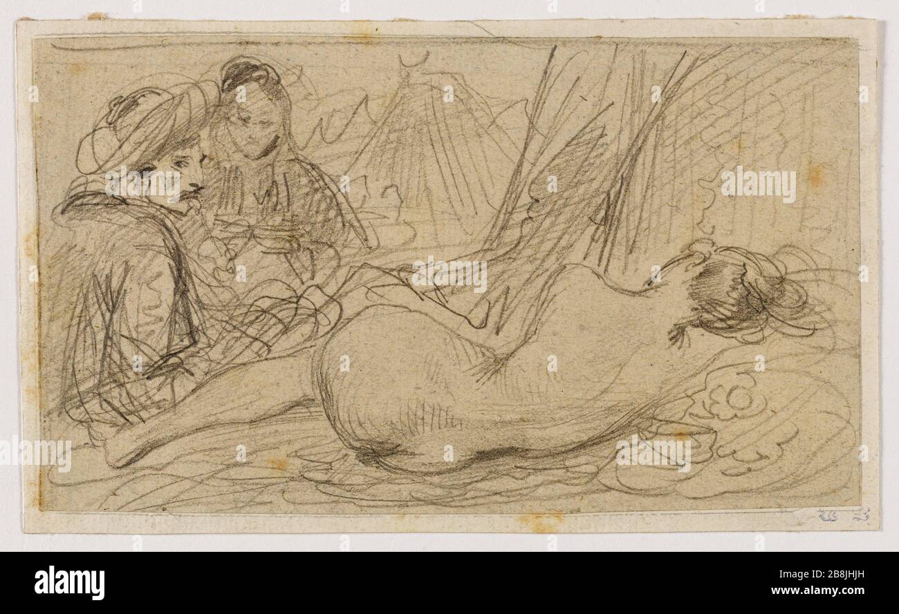 Il prigioniero. L'orientale Eugène Devéria (1805-1865). . La Captive. Les orientales. Crayon grafite. 1829. Parigi, Maison de Victor Hugo. Foto Stock