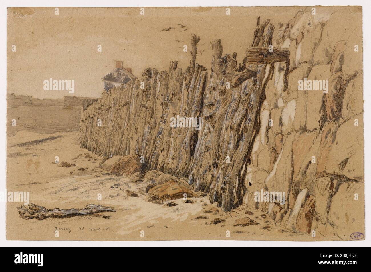Frangiflutti in Jersey Jules Joseph Augustin Laurens (1825-1901). Maglia Brise-Lame à. Crayon grafite (?), crayon noir, fusain, aquarelle, gouache sur papier brun. 1855. Parigi, Maison de Victor Hugo. Foto Stock