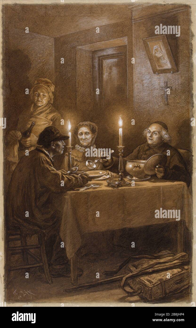 Il vescovo e il condannato Frédéric Théodore LIX (1830-1897). L’évêque et le forçat. Crayon grafite e pastello sur papier. 1879-1880. Parigi, Maison de Victor Hugo. Foto Stock