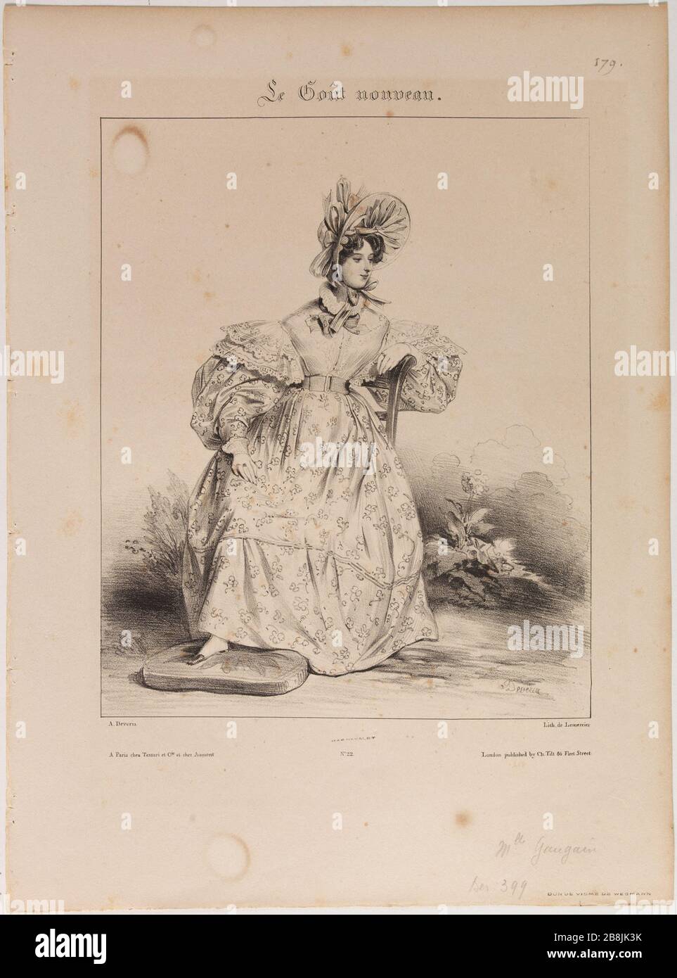 Il nuovo gusto: Diversi motivi tratti dalla natura. Miss Gaugain Achille Devéria (1800-1857) et Rose Joseph Lemercier (1803-1887). Le Goût Nouveau : motifs variés pris d'après natura. Mlle Gaugain. Lithographie. 1831. Parigi, musée Carnavalet. Foto Stock