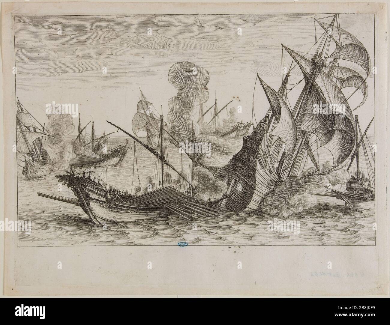 La vita di Ferdinando i de' Medici, secondo combattimento navale. Tredicesimo numero di una sequenza di 16 parti finite e due parti in eccedenza (Lieure 158, Meaume 544) Jacques Callot (1592-1635). "La vie de Ferdinand Ier de Médicis, Deuxième Combat Naval. Treizième numéro d'une suite de 16 pièces terminées et 2 pièces surnuméraires' (Lieure 158, Meaume 544). Burin. 1619-1620. Musée des Beaux-Arts de la Ville de Paris, Petit Palais. Foto Stock