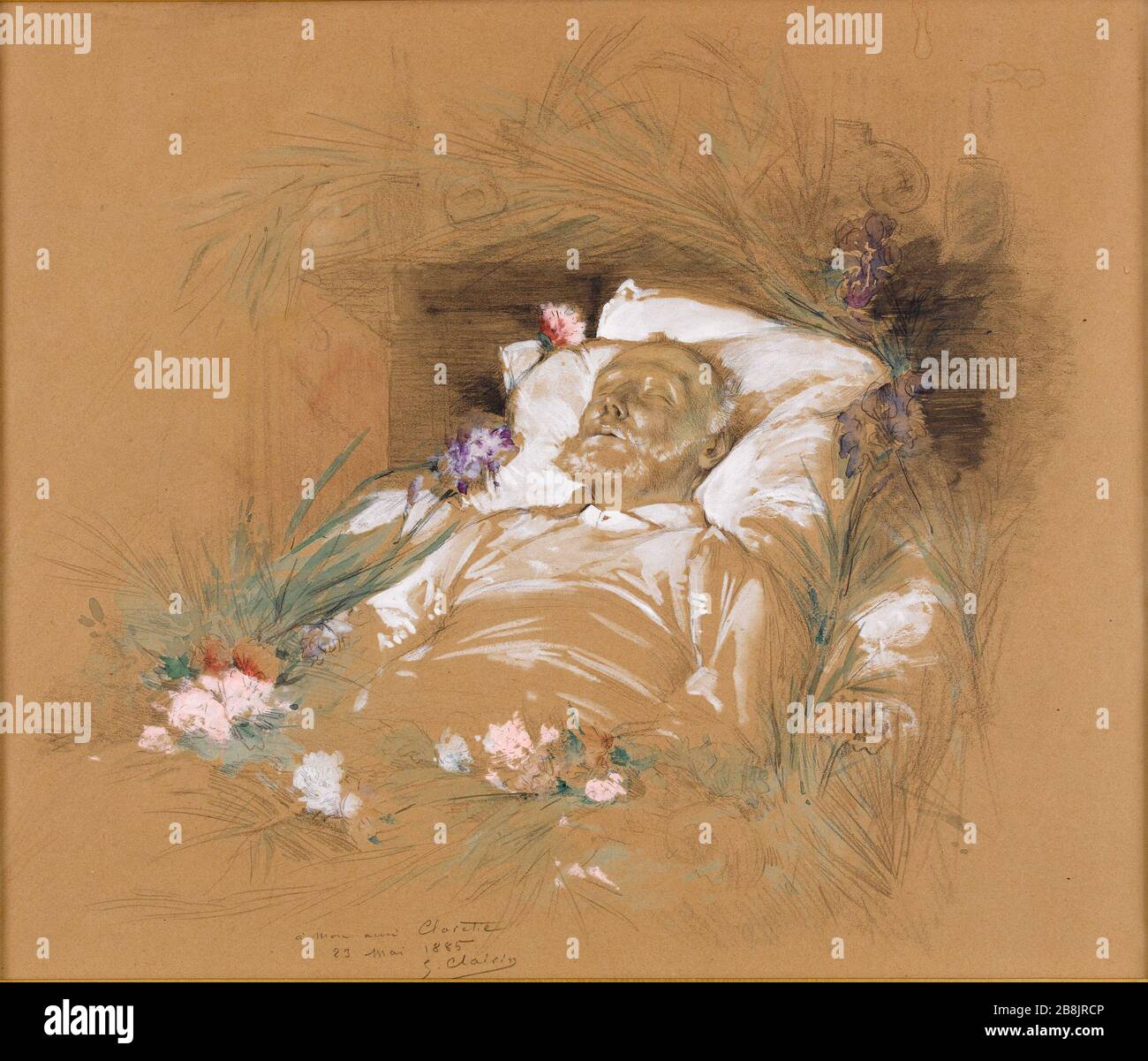 Victor Hugo sul suo letto di morte Georges Jules Victor Clairin (1843-1919). Victor Hugo sur Son Lit de mort. Fusain, grafite miniera, aquarelle et gouache sur papier. 1885. Parigi, Maison de Victor Hugo. Foto Stock