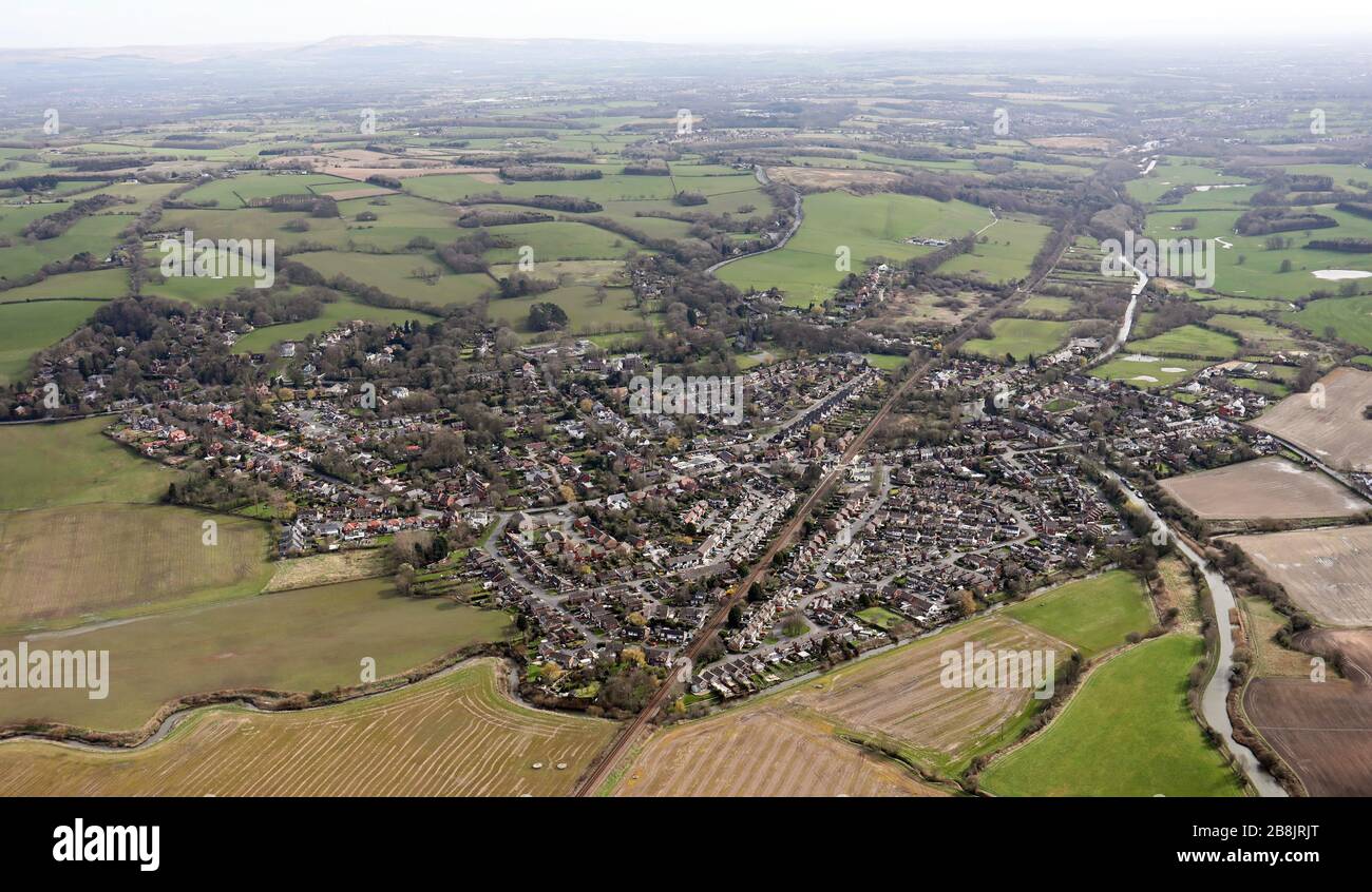 Veduta aerea del villaggio Parbold e della parrocchia civile vicino a Wigan nel Lancashire occidentale, Inghilterra Foto Stock