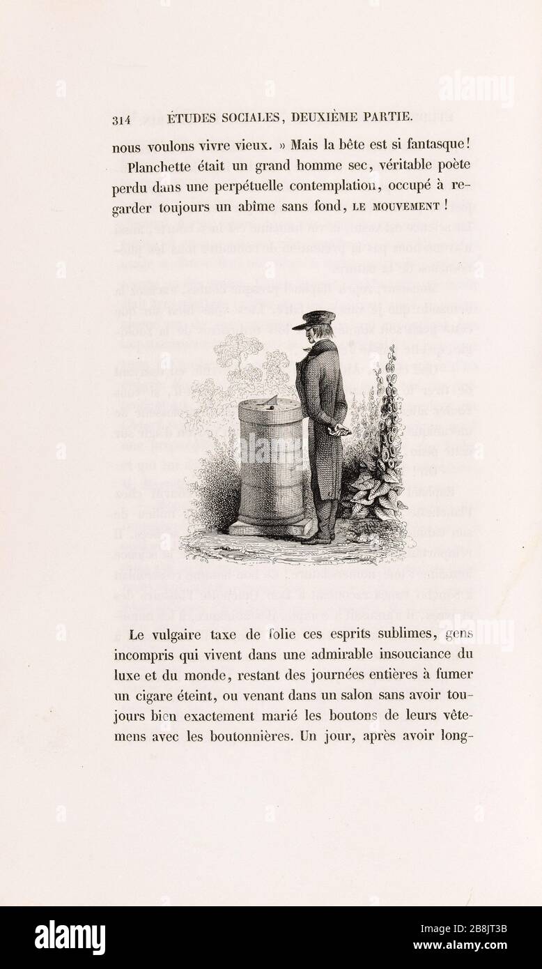 "Appunti era un uomo alto e sottile, un vero poeta perso nella contemplazione perpetua, sempre impegnato a guardare un abisso senza fondo, MOVIMENTO!" Alphonse Boilly (1801-1867).'la Peau de chagrin', roman d'Honoré de Balzac (1799-1850), édition illustrée. 'Planchette était un Grand homme sec, véritable poète perdu dans une perpétuelle contemplation, occupé à regarder toujours un abîme sans fond, LE MOUVEMENT !''. Gravure sur Azier. Edizione H. Delloye et Victor Lecou, 1838. Parigi, Maison de Balzac. Foto Stock