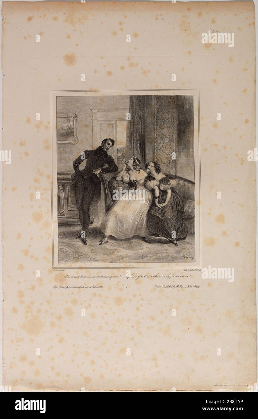 Album litografato del 1834. Così desiderate una risposta seria? Achille Devéria (1800-1857) et Gihaut frères. Album litografie de 1834. Vous voulez donc sérieusement une réponse ?. Parigi, musée Carnavalet. Foto Stock