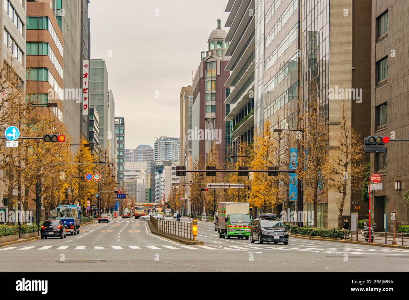 TOKYO, GIAPPONE, GENNAIO - 2019 - scena urbana dell'autostrada a basso traffico nel quartiere di chiyoda, tokyo, giappone Foto Stock