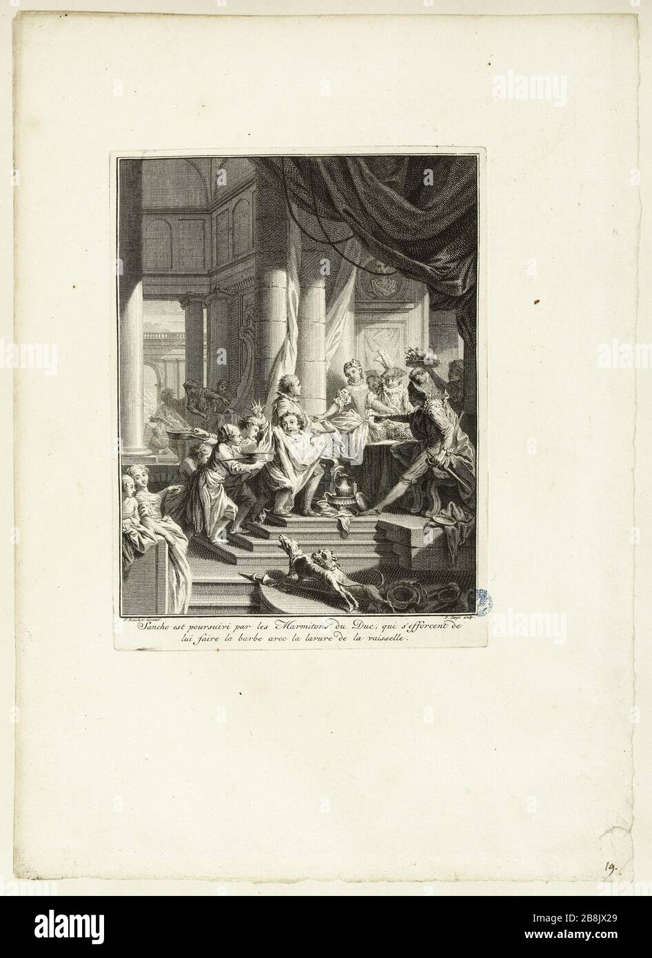 Storia di Don Chisciotte dopo François Boucher, Sancho continuò dai cuochi del Duca (diciannovesimo numero di una serie di 31 pezzi) Pierre Tanjé (1706-1761). Histoire de Don Quichotte d'après François Boucher, Sancho est poursuivi par les marmitons du duc (Dix-neuvième numéro d'une suite de 31 pièces). Burin, 1746. Musée des Beaux-Arts de la Ville de Paris, Petit Palais. Foto Stock Storia di Don Chisciotte dopo François Boucher, Sancho continuò dai cuochi del Duca (diciannovesimo numero di una serie di 31 pezzi) Pierre Tanjé (1706-1761). Histoire de Don Quichotte d'après François Boucher, Sancho est poursuivi par les marmitons du duc (Dix-neuvième numéro d'une suite de 31 pièces). Burin, 1746. Musée des Beaux-Arts de la Ville de Paris, Petit Palais. Foto Stock