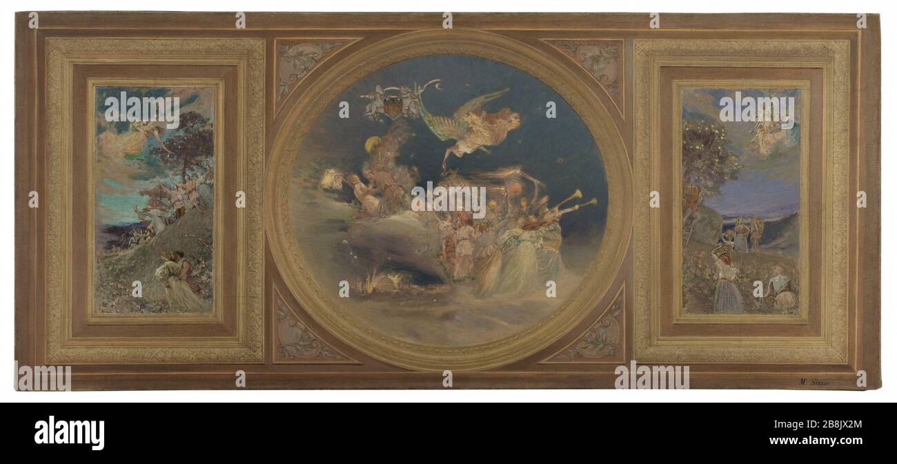 Schizzo per la sala da pranzo dell'Hotel de Ville a Parigi: Soffitto allegorico. Eugène Martial Simas (1862-1939). Esquisse pour la salle à manger de l'Hôtel de Ville de Paris : plafond allégorique. Huile sur toile, papier collé en plein pour le compartiment de gauche. Vers 1891. Musée des Beaux-Arts de la Ville de Paris, Petit Palais. Foto Stock