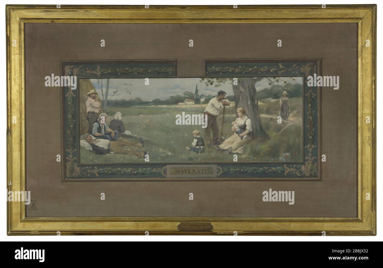 Schizzo per la sala di nozze del municipio del quattordicesimo: Maternità Adrien-Henri Tanoux (1865-1923). "Esquisse pour la salle des mariages de la mairie du XIVème : Maternité". Huile sur toile. 1889. Musée des Beaux-Arts de la Ville de Paris, Petit Palais. Foto Stock