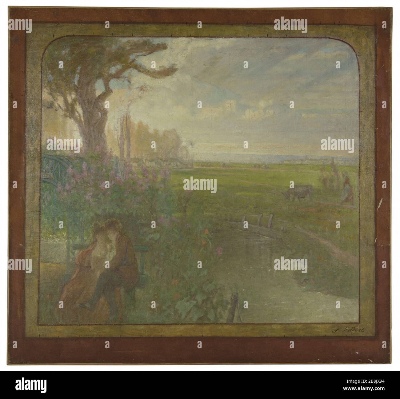 Schizzo per la sala di nozze del Municipio di Romainville: Paesaggio con una coppia seduta Jean-Joseph Enders (1862-1936). 'Esquisse pour la salle des mariages de la mairie de Romainville : paysage avec un assis di coppia'. Huile sur toile. 1904. Musée des Beaux-Arts de la Ville de Paris, Petit Palais. Foto Stock