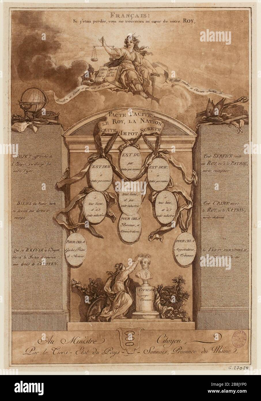 Francese! Se ti perdi, troveresti nel mio cuore al tuo Roy. Tacito accordo, il Re, la Nazione. Ministro cittadino, dal terzo Stato Paese Sonnois, Provincia del Maine (IT) Foto Stock