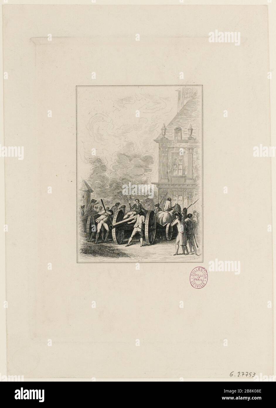 Rivoluzione francese. Incisioni tavola storica dei principali eventi nº11. Trasporto Invalides cannone dal popolo di Parigi e borghese, 14 luglio 1789 (TF) Foto Stock