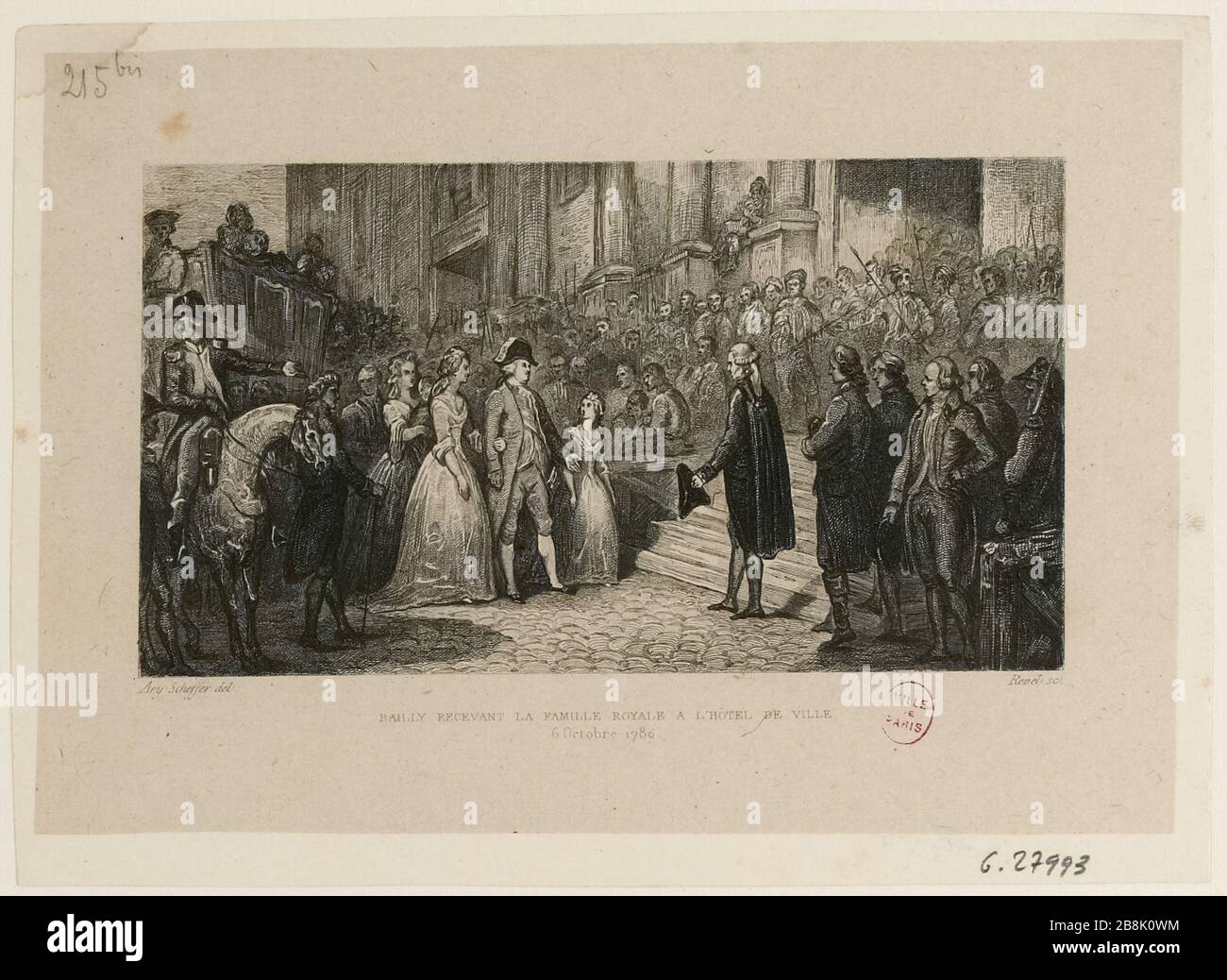 Parigi Mayor Bailly, riceve la famiglia reale al Municipio il 6 ottobre 1789. Attuale 4 ° arrondissement. Evento della Rivoluzione francese. (Titolo fittizio) Foto Stock