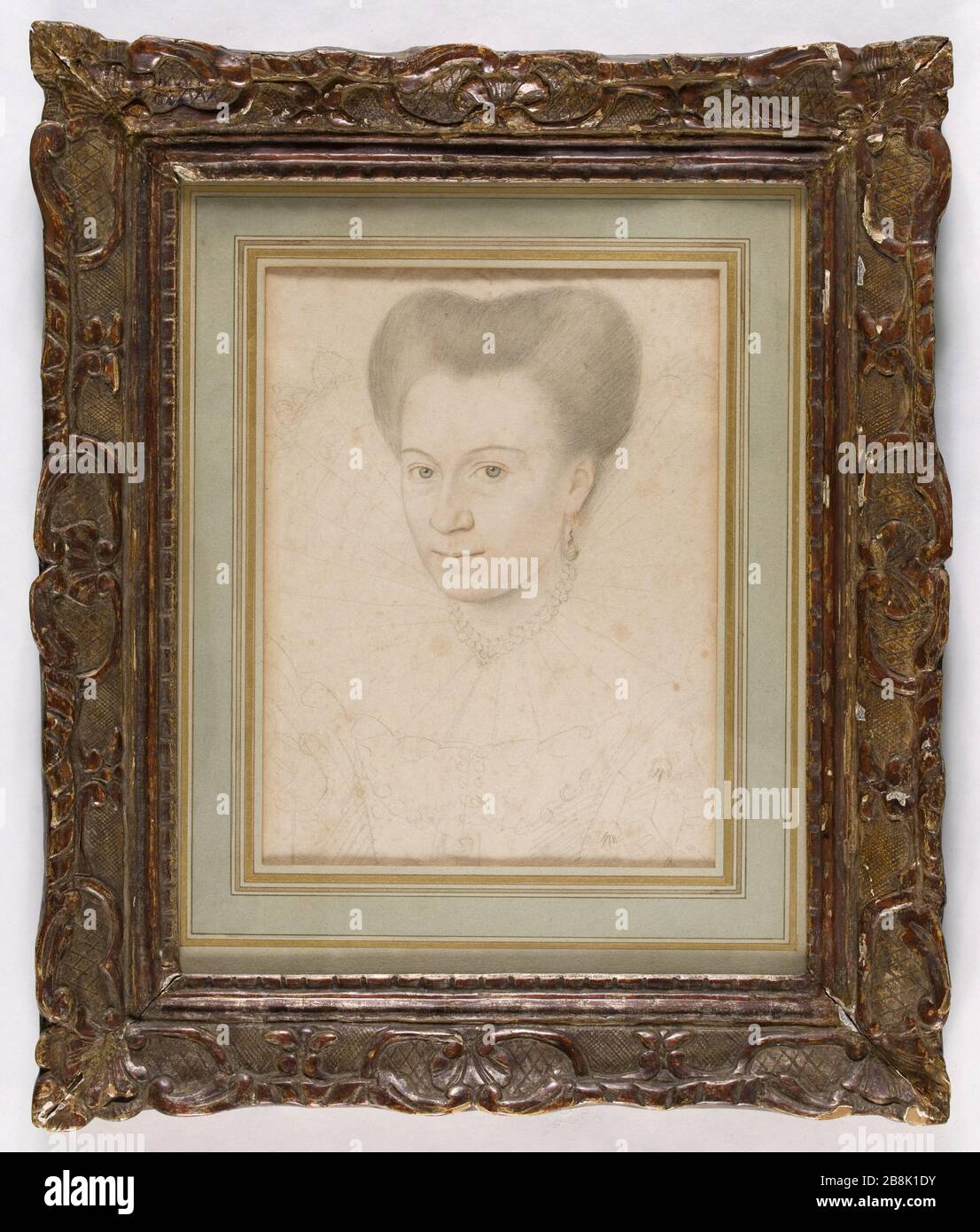 RITRATTO DI UNA SIGNORA, TRE QUARTI A SINISTRA ANONYME. 'Portrait de femme, trois quart à gauche'. Crayon, sanguina. Parigi, musée Carnavalet. Foto Stock