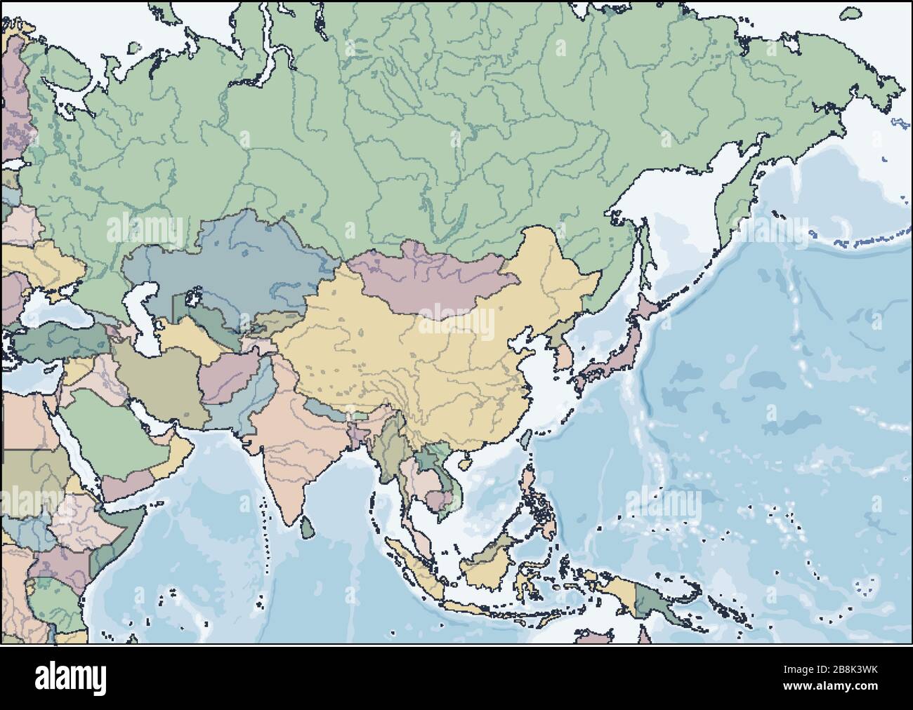 Mappa del continente asiatico con i paesi Illustrazione Vettoriale