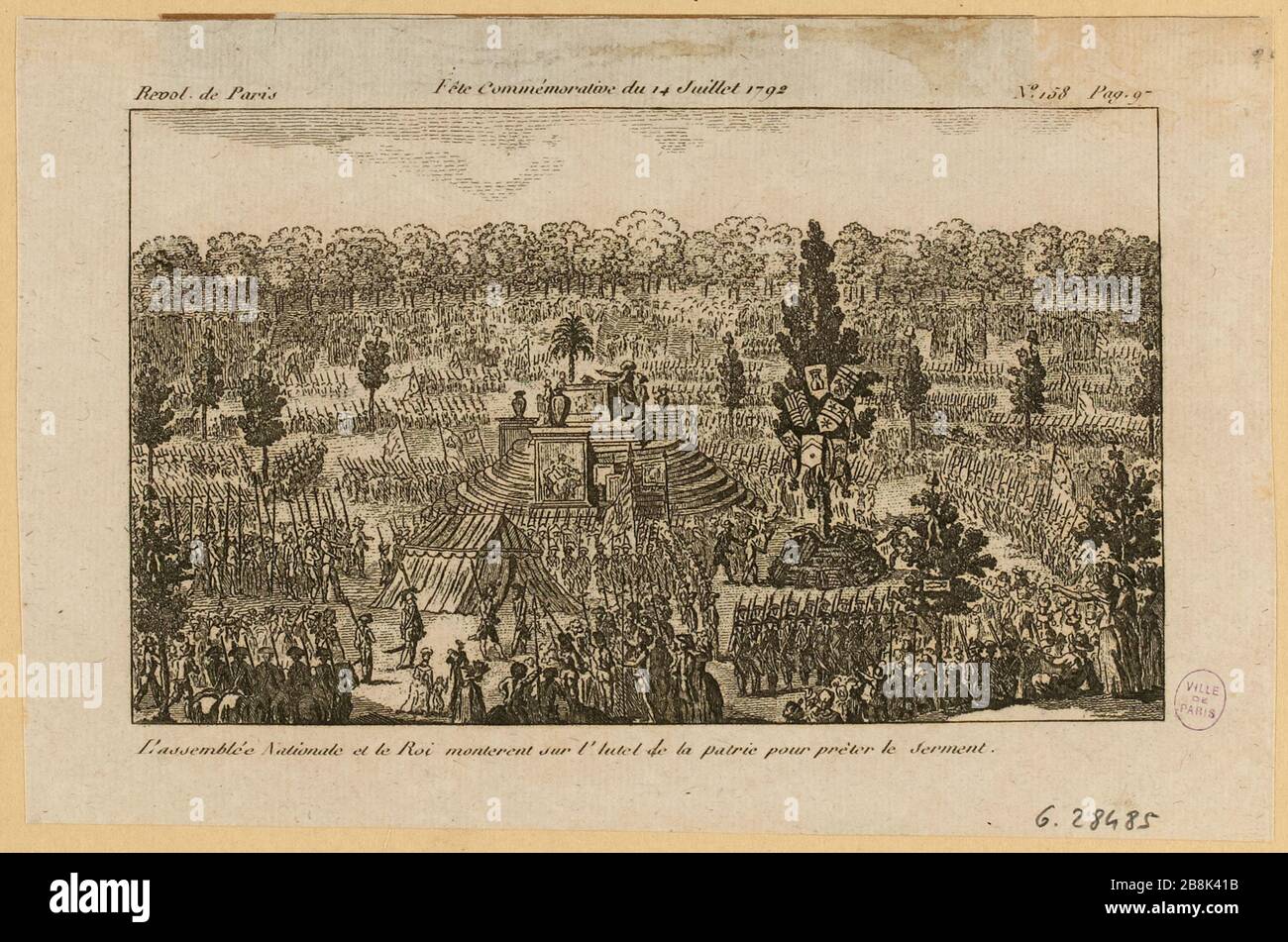 Rivoluzione francese: Terza festa della Federazione sul Champ de Mars.l'Assemblée Nazionale e re prestare giuramento sull'altare della Patria. 7° distretto. 158, pag. 97, le rivoluzioni di Parigi Prud'homme (titolo fittizio) Foto Stock